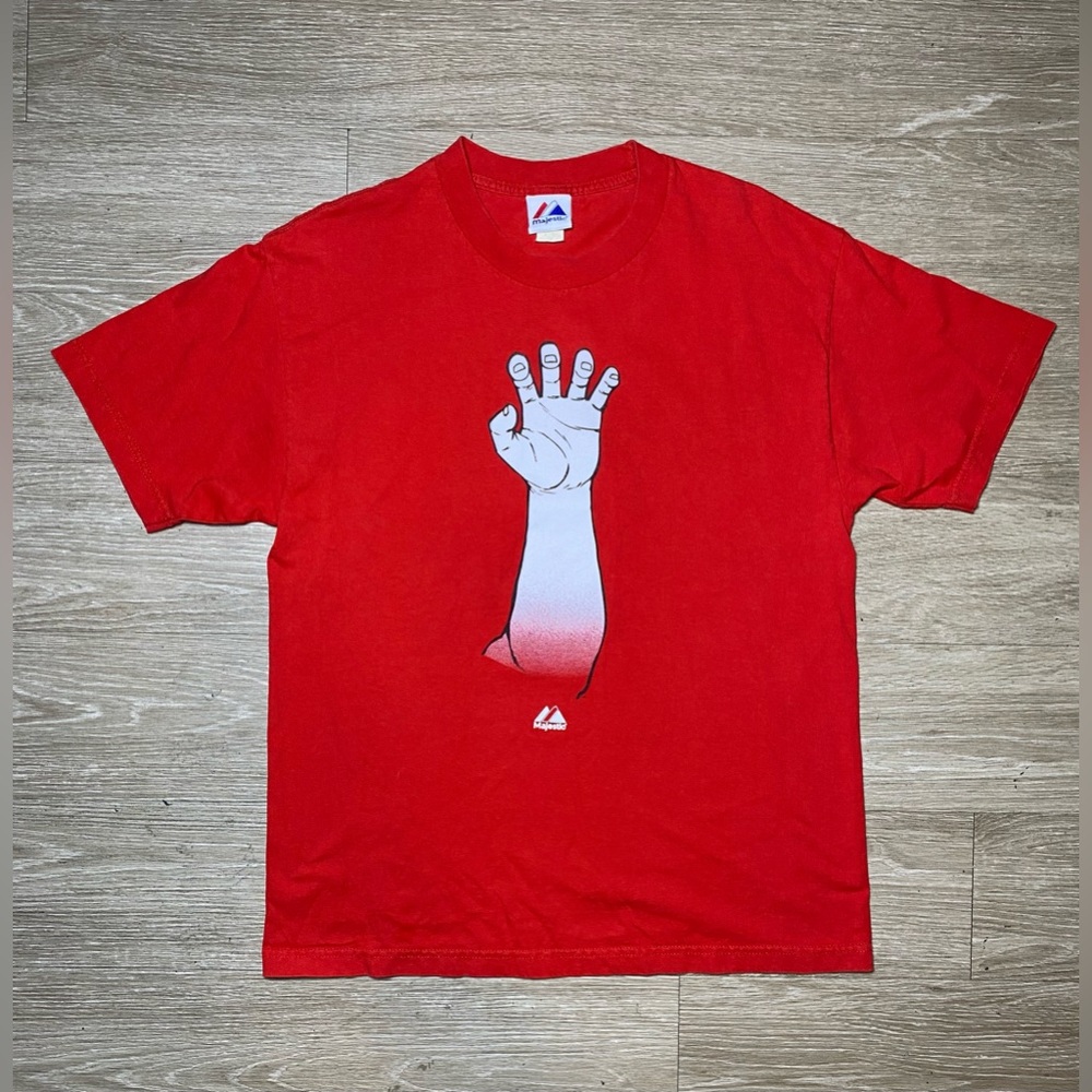 Men Size LARGE Texas Rangers T-Shirt Red The Claw & Antler Baseball MLB Majestic